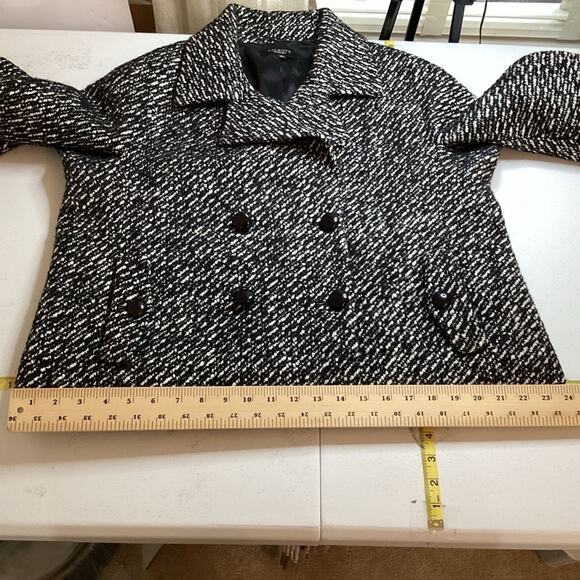 Talbots Double Breasted Alpaca Wool Sz 14 Black White Tweed Blazer Short Jacket - Picture 9 of 12